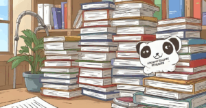 ぱんだ先生ステッカーと「全部忘れた」不安＆不安定な机…